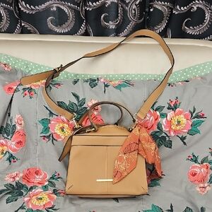 Steve Madden Tan Crossbody Bag with Orange Scarf